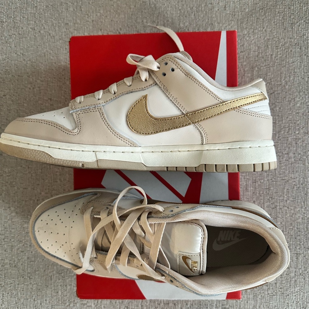 Nike Beige and Gold Dunk Low Sneakers